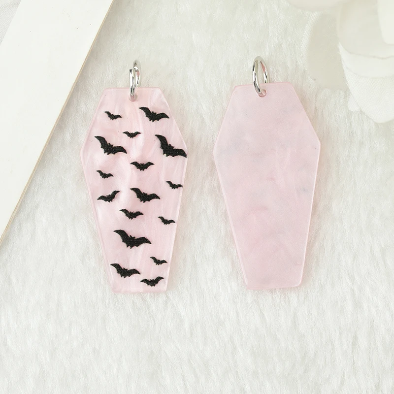10Pcs/Lot Halloween Charms Creative Acrylic Heart Bat Coffin Krampus Pendant For Keychain Necklace Diy Making