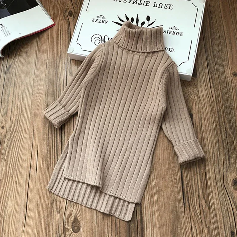 New Children Sweater Toddler Kids Baby Girl Solid Long Sleeve Tutleneck Slim Long Knitted Sweater Dress Winter Spring Tops