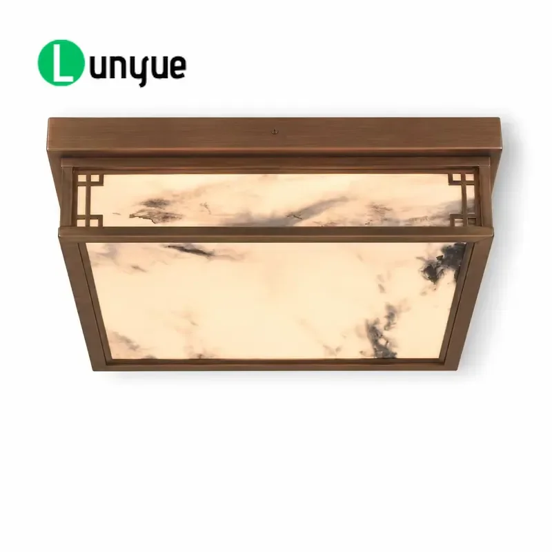Luxury Art Deco Rectangle Bronze Metal Ceiling Light Embedded LED Fixture for Bedroom Hallway Hotel Villa Support