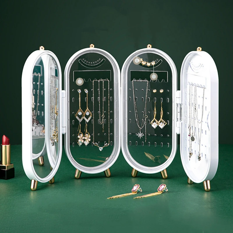 

Foldable Mirror Jewelry Box, Art Display, Easy Access, Glossy ABS Base, Dustproof Large Capacity for Rings Necklaces Earrings