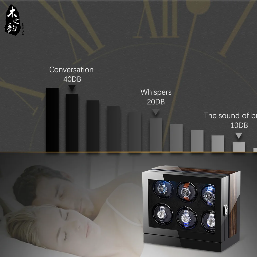 Watch Winders for Automatic Watches 6 Slot LED Light Luxury Wood Acrylic Watch Box Gift for Birthday