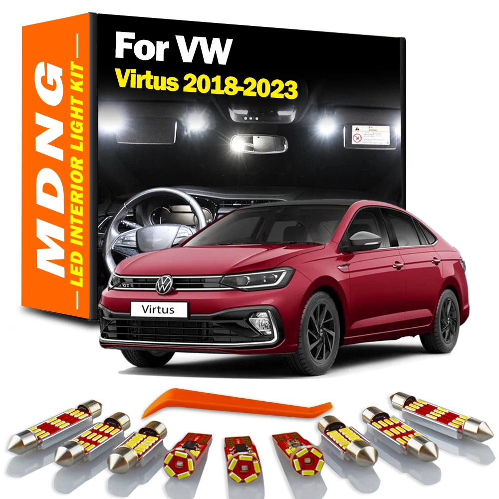 MDNG 10Pc Accessories LED Interior Map Dome Trunk Light Car Bulbs Kit For VW Virtus 2018 2019 2020 2021 2022 2023 Sun Visor Lamp