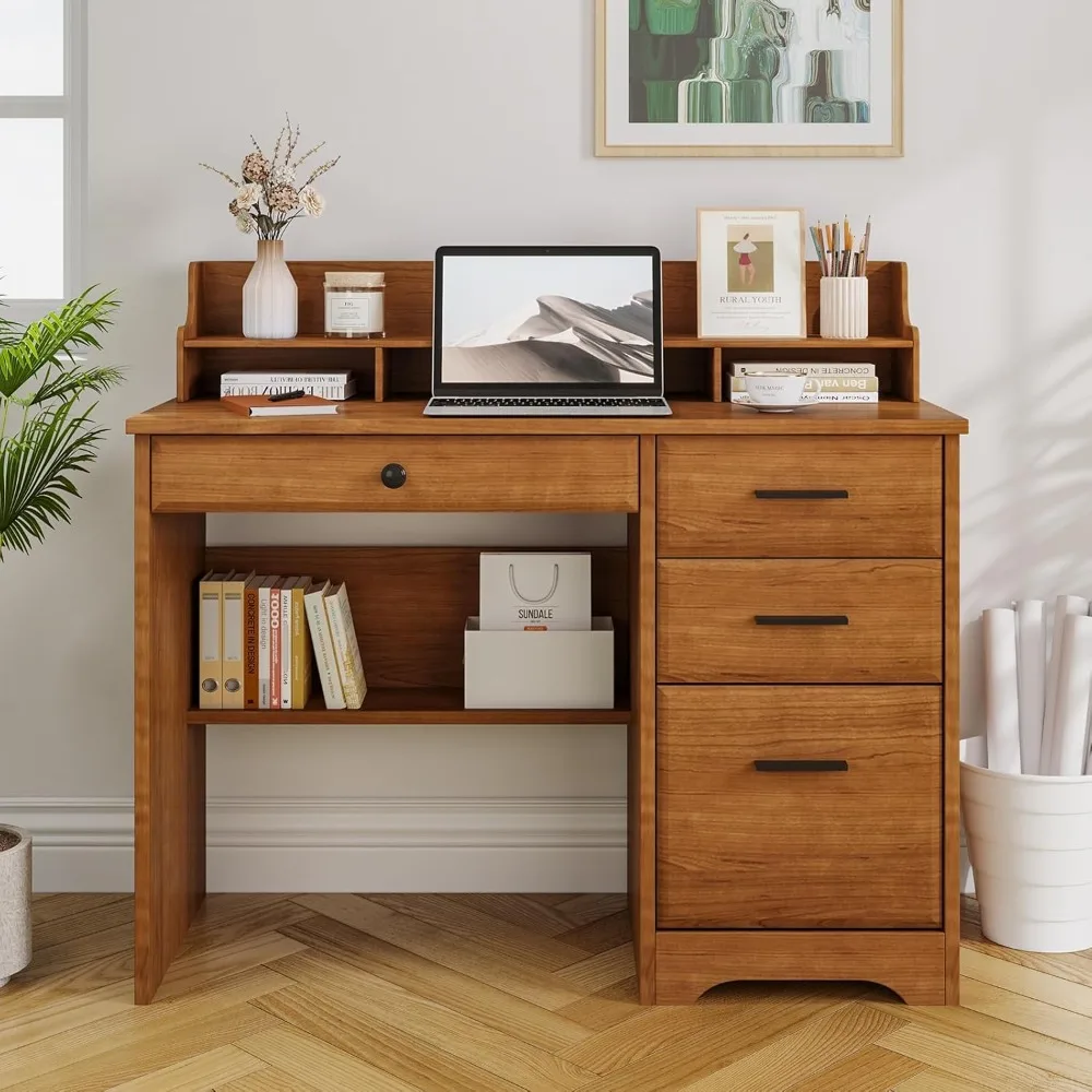 

Computer Desk with Drawers for Small Spaces, Home Office Desks with File Cabinet & Monitor Stand, Wood Desk Writing Study Table