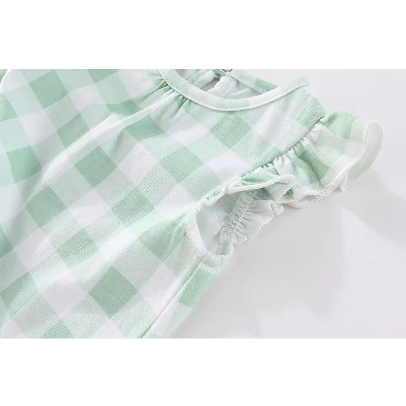 2-Pieces Plaid Baby Girls Bodysuits Newborn Onesies Summer Sleeveles Infant Clothes