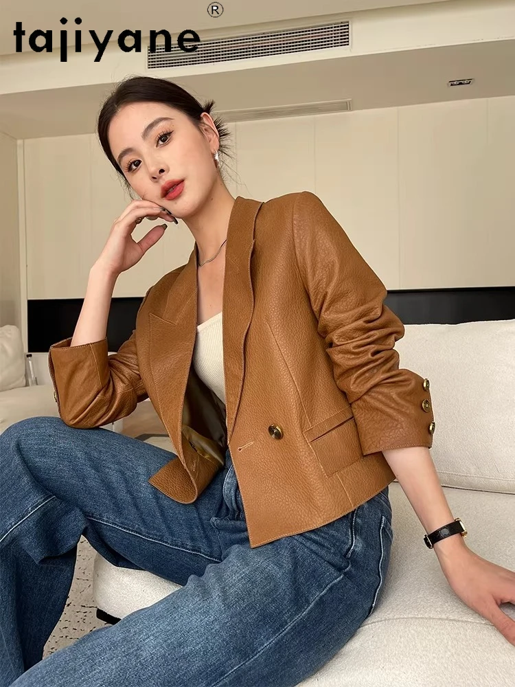 TAJIYANE Real Sheepskin Jackets Lychee Pattern Leather Coat Short Genuine Leather Jacket Woman 2025 Fall Women Clothing дубленка