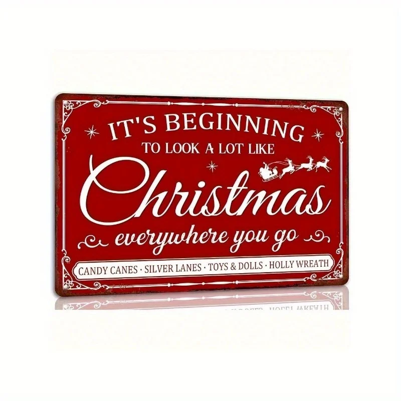2D Flat 1pc 8X12 Inch Metal Sign with Classic Christmas Lyric Design for Christmas Holiday Wall Decor