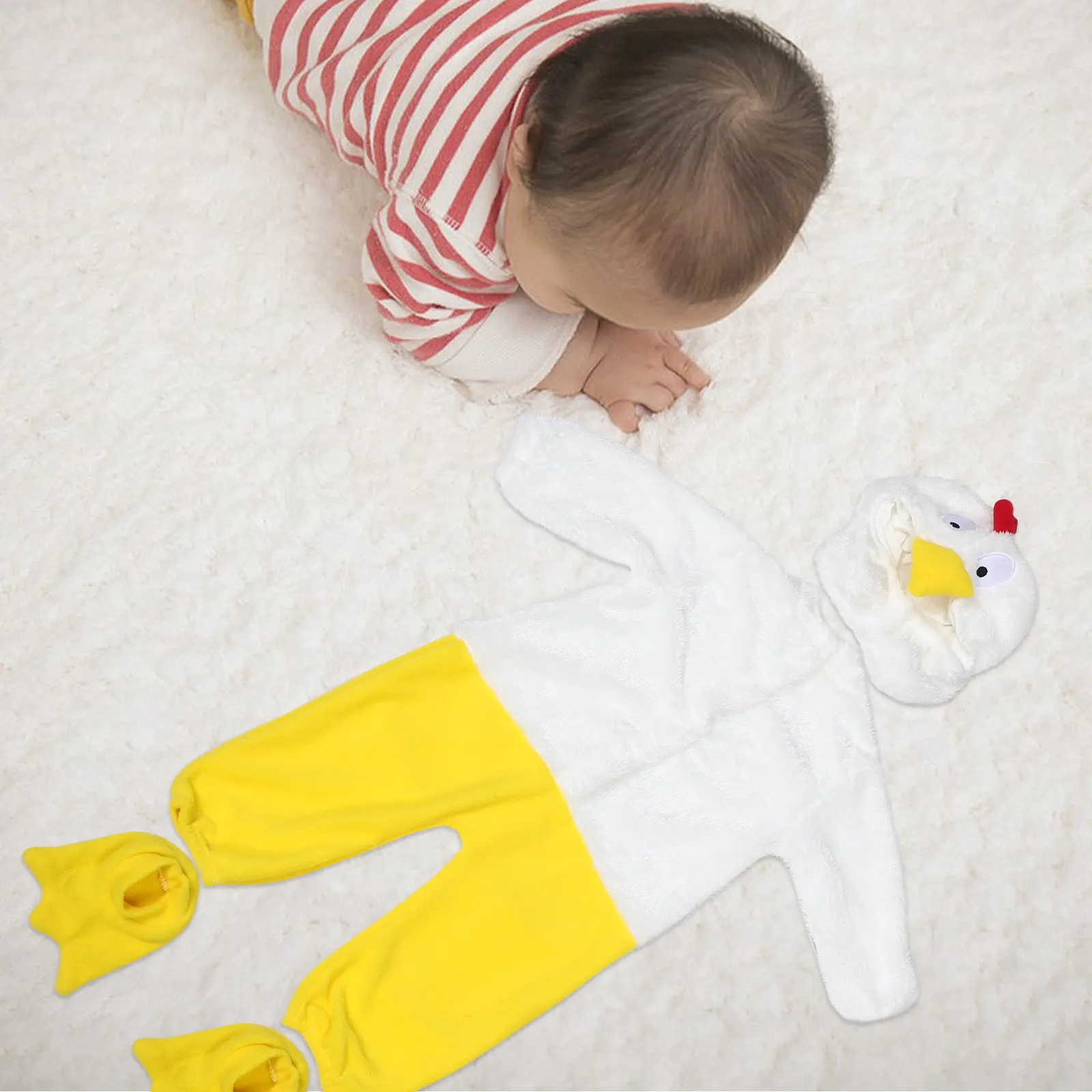 1Set Baby Chicken Jumpsuit Long Sleeve Soft Fabric Animal Costume for Newborn Photoshoot Hat Included Comfortable Winter Wear