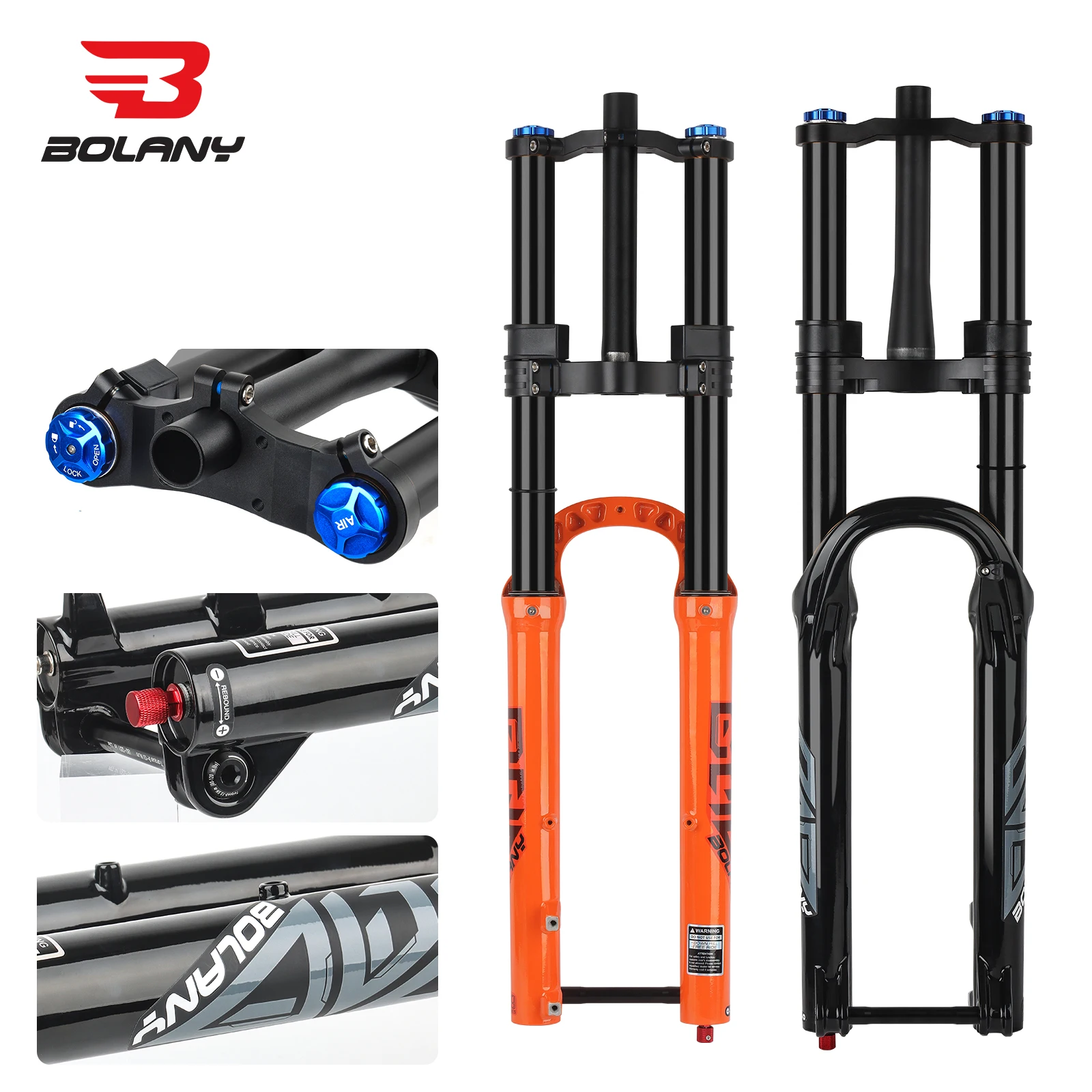 Bolany 180mm Travel Double Shoulder Rebound Adjustment MTB Mountain Bike Air Fork 27.5/29 Inch Boost Fork Thru Axle 15*110mm