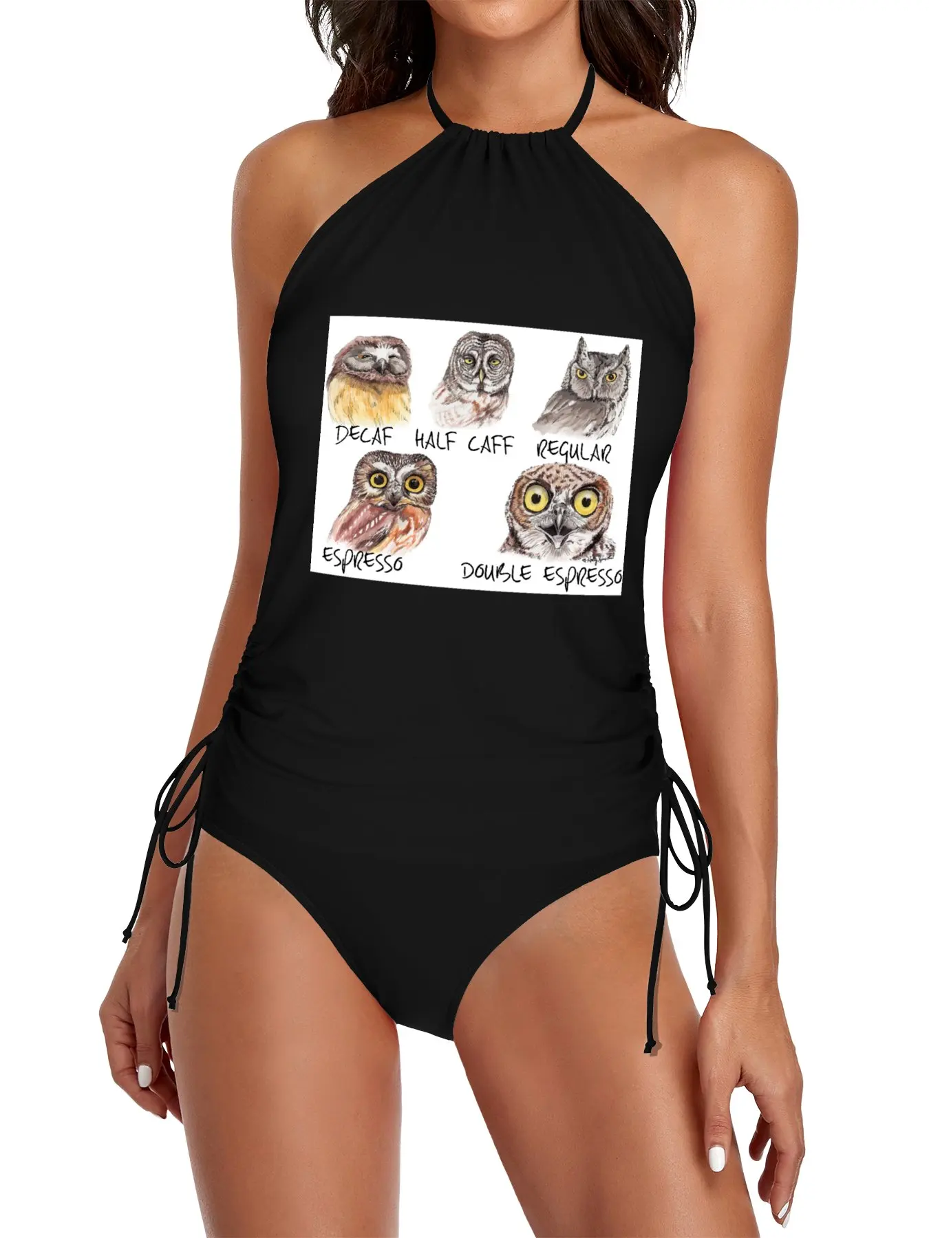

Owl Caffeine Scale - funny coffee owls Split Swimsuit Set beach set for women Dress for beach Woman summer outfit
