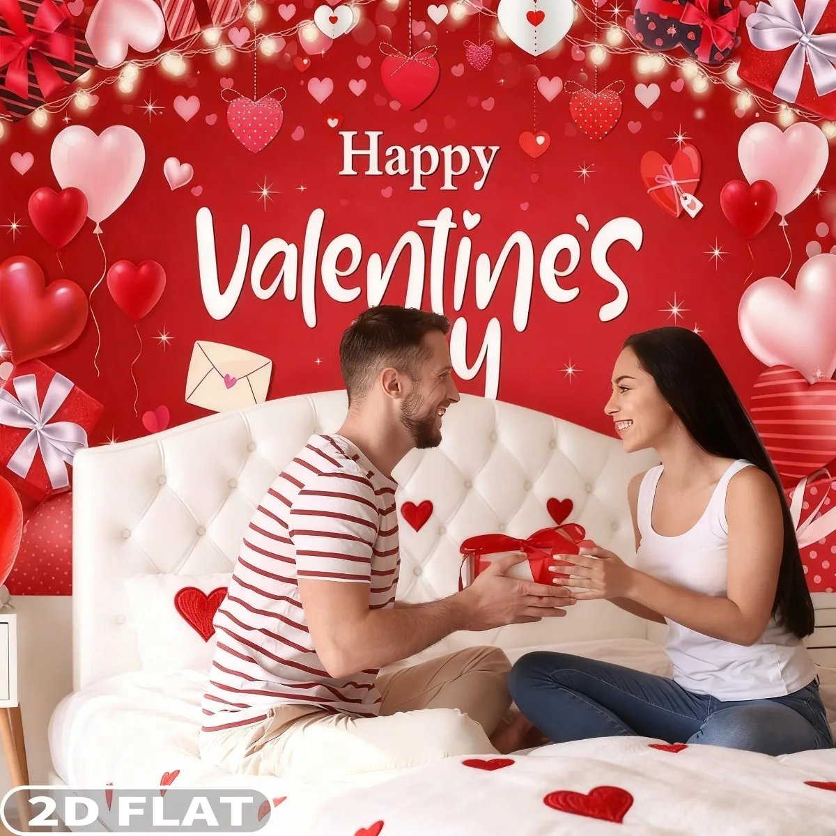 

1pc Happy Valentines Day Banner Tapestries with Grommets and Ribbon, 43x71Inch Red Valentines Day Backdrops for Valentines Party