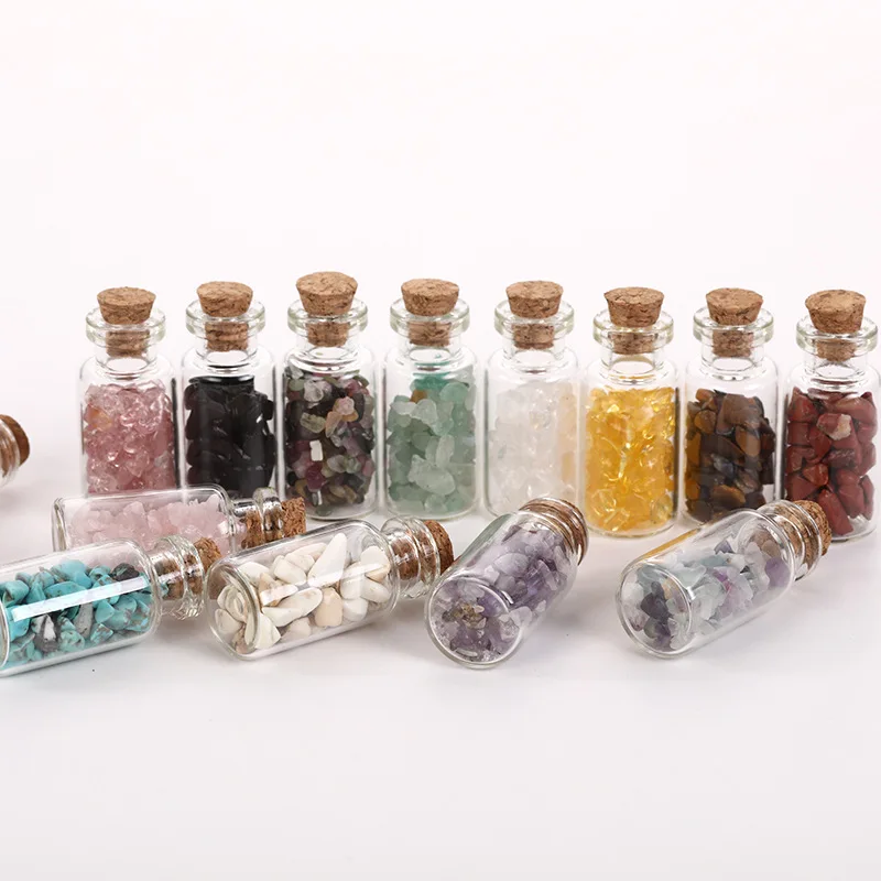 

15pcs Irregular Natural Chip Stone Amethyst Fluorite Crushed Bead Drifting Bottle Ore Specimen Glass Bottles Craft Ornaments