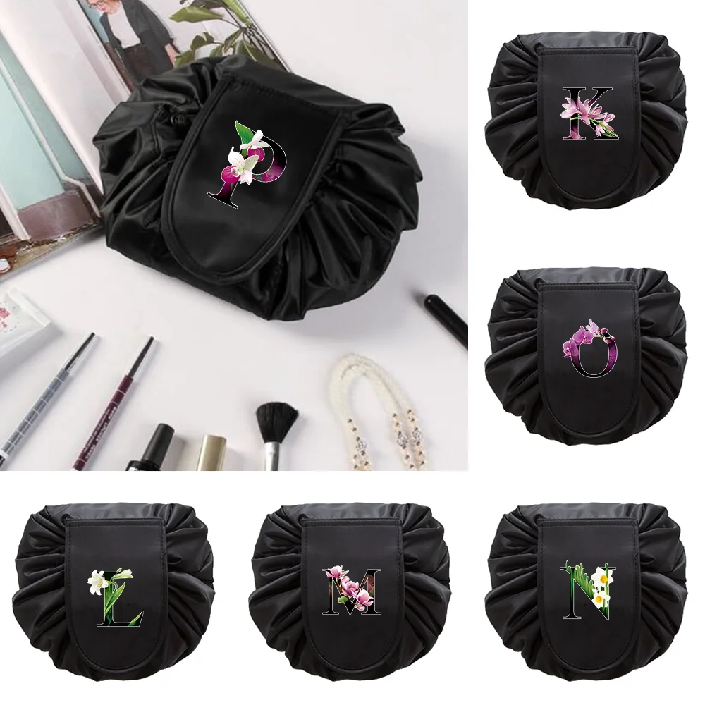 

Drawstring Cosmetic Bag Travel Storage Makeup Bag Flower Color Letter Print Organizer Female Make Up Pouch Toiletry Beauty Case