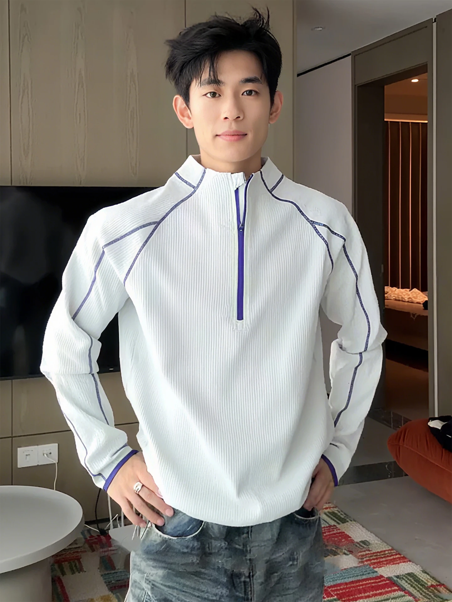 

Мужская велосипедная одежда: футболка с длинным рукавом на молнии, быстросохнущая, для активного отдыха, тенниса, осенний сезон, американский стиль