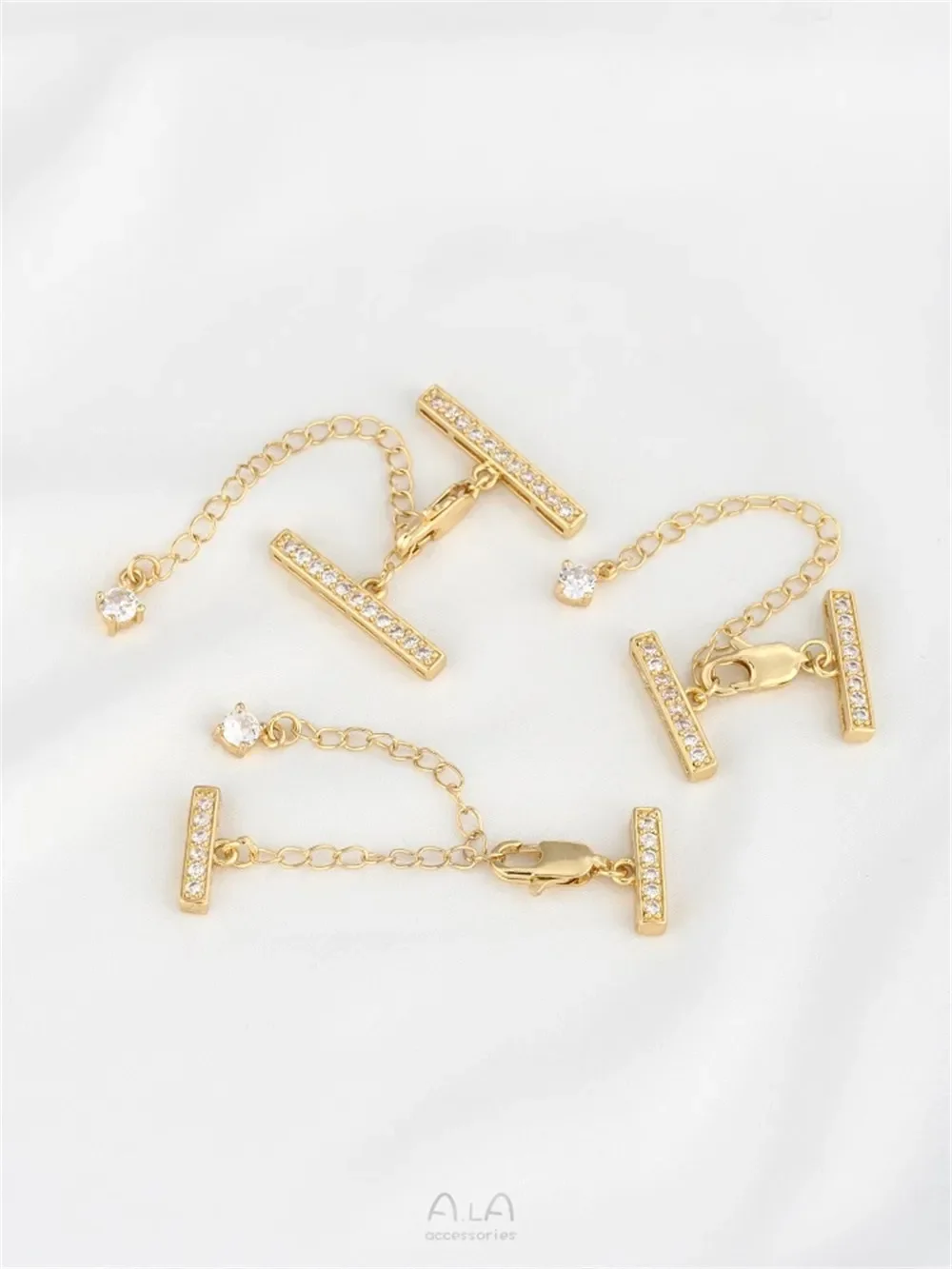 14K الذهب يرتدي الزركون صف مزدوج ثلاثة صف اللؤلؤ مشبك سوار قلادة متعددة صف مشبك الذيل سلسلة Diy بها بنفسك اليدوية مشبك مجوهرات #2