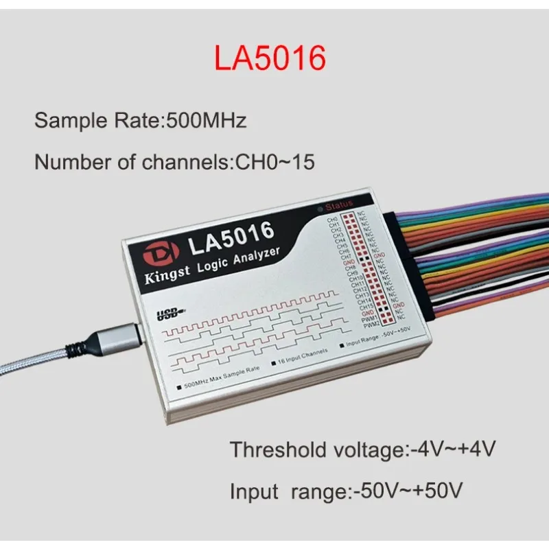 

LA5016 USB Logic Analyzer 500M max sample rate,16Channels,10B samples, MCU,ARM,FPGA debug tool, English software