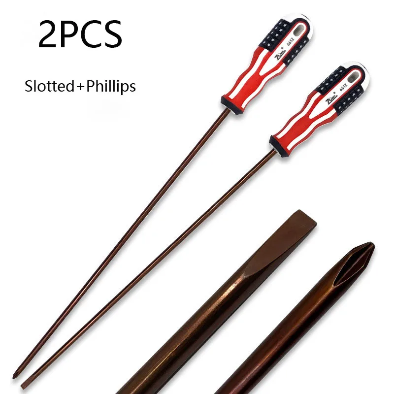 400mm Magnetic Screwdriver Slotted and Phillips Screwdriver Set 5mm Round Handle S2 Alloy Screw Driver Repair Tools