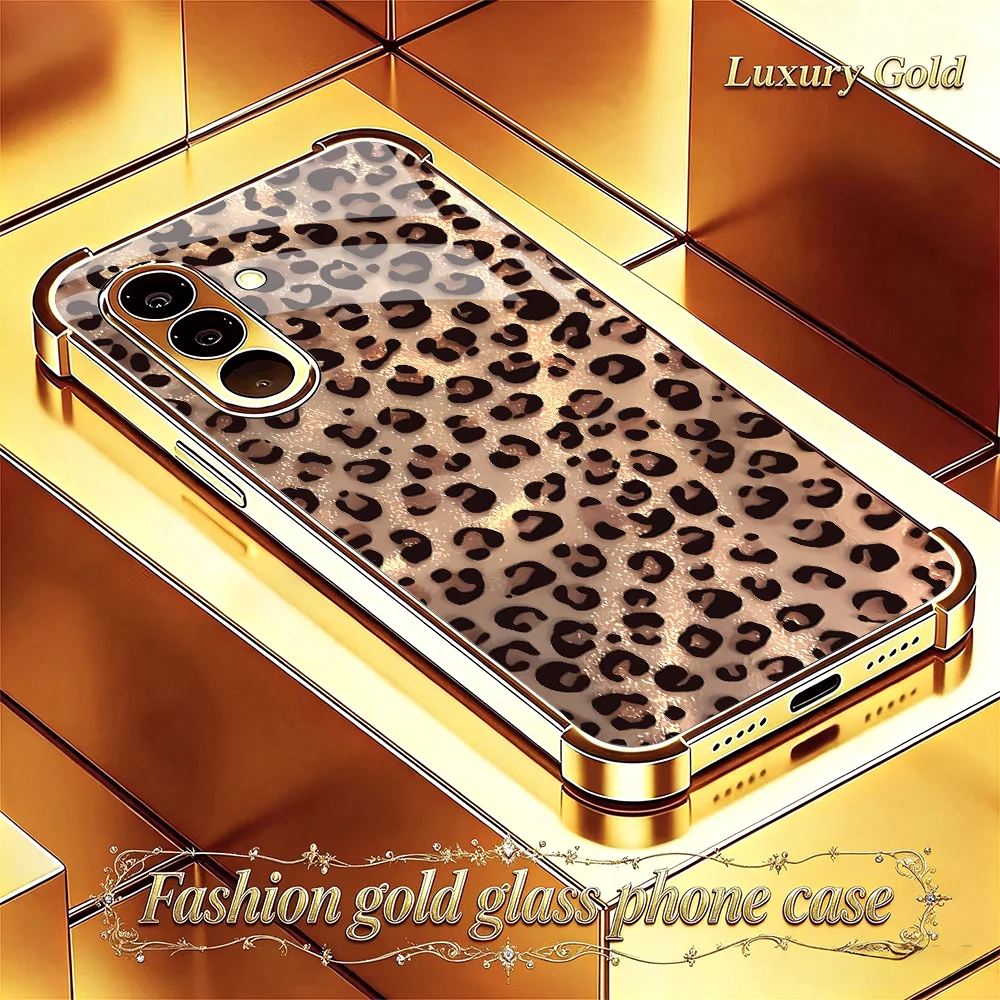 Beautiful brown leopard print Tempering Glass phone case s26 ultra case s25 for Samsung Galaxy s26/s25/s24/s23/s22 Ultra FE Plus