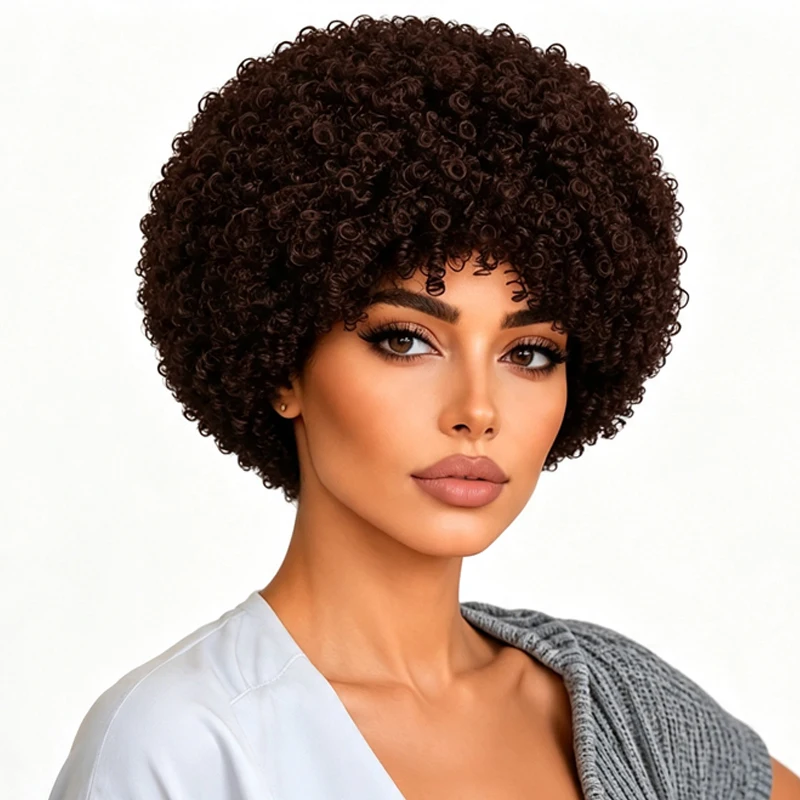 Women's dark brown spiral curl wig, 8 inches, suitable for Halloween and Christmas parties.