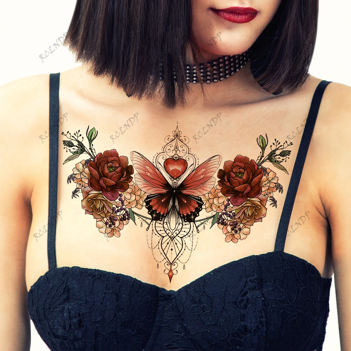 Waterproof Temporary Tattoo Sticker Sexy Butterfly Flower Fake Tatto Flash Tatoo chest Tato for Girl Women 