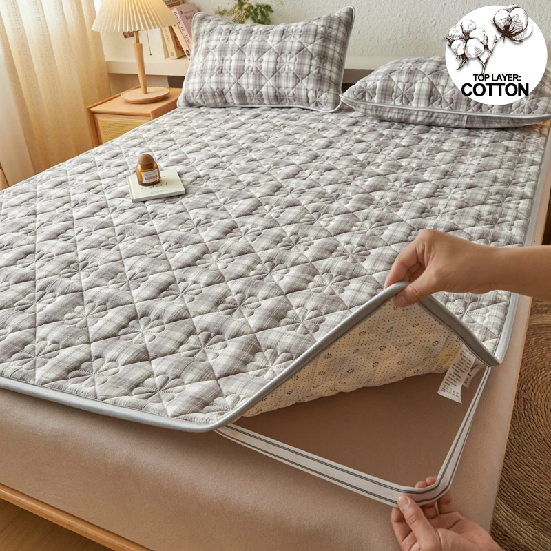 Funda de colchón súper cómoda: capa superior 100% algodón, protector de colchón antibacteriano y antiácaros con 4 correas de esquina elásticas