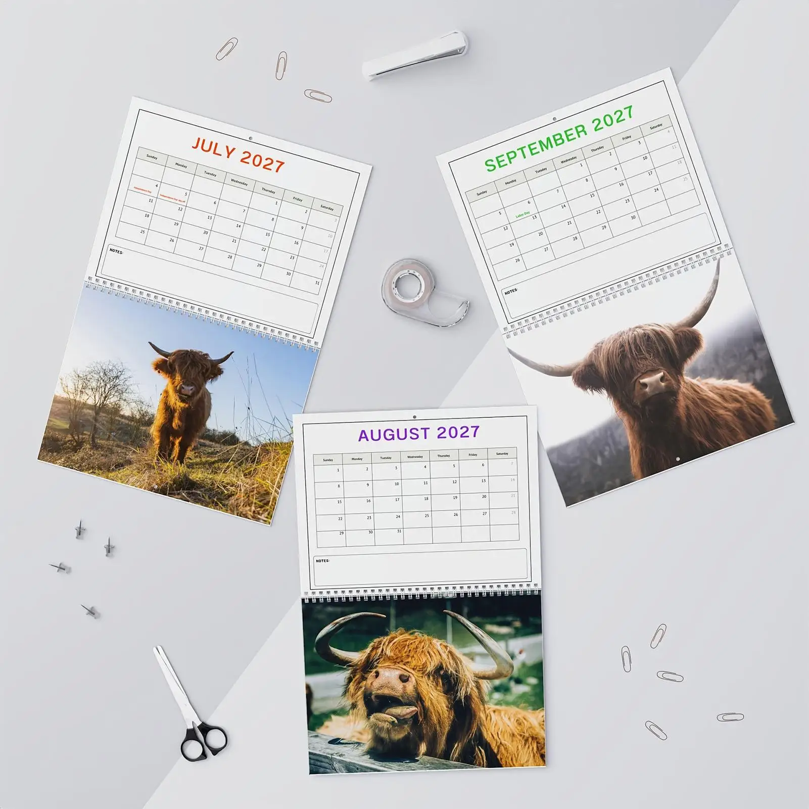 2027 Calendar Wall Cow Jan Dec 2027 Spiral Binding Large Block Planner Farm Animal Wall Calendar for Home Office Bedroom