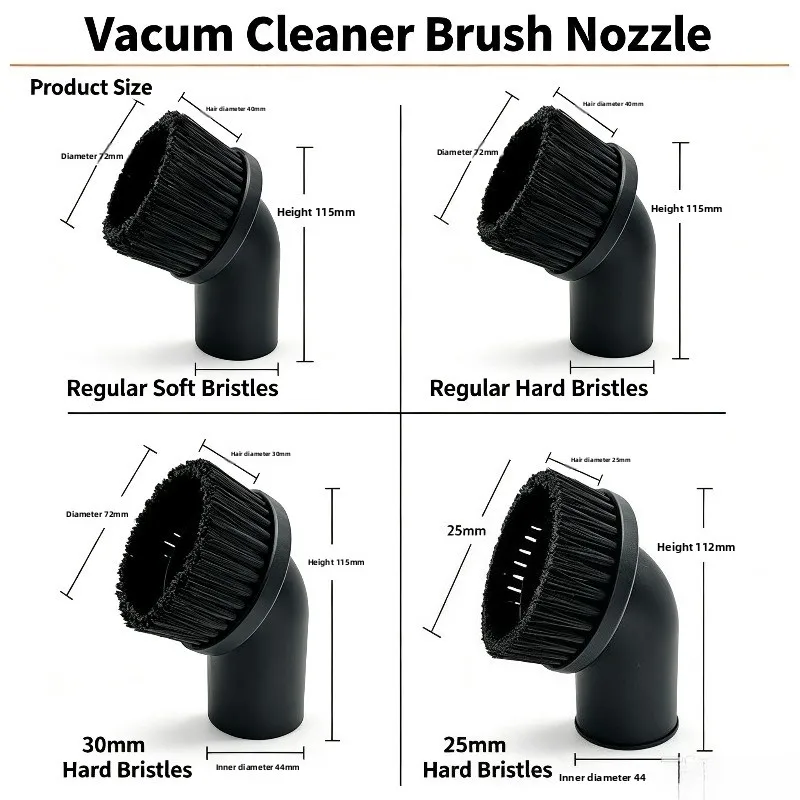 44mm Inner Diameter Universal Round Brush Nozzle Industrial WetDry Vacuum Cleaner Replacement Attachment Multiple Bristle Length