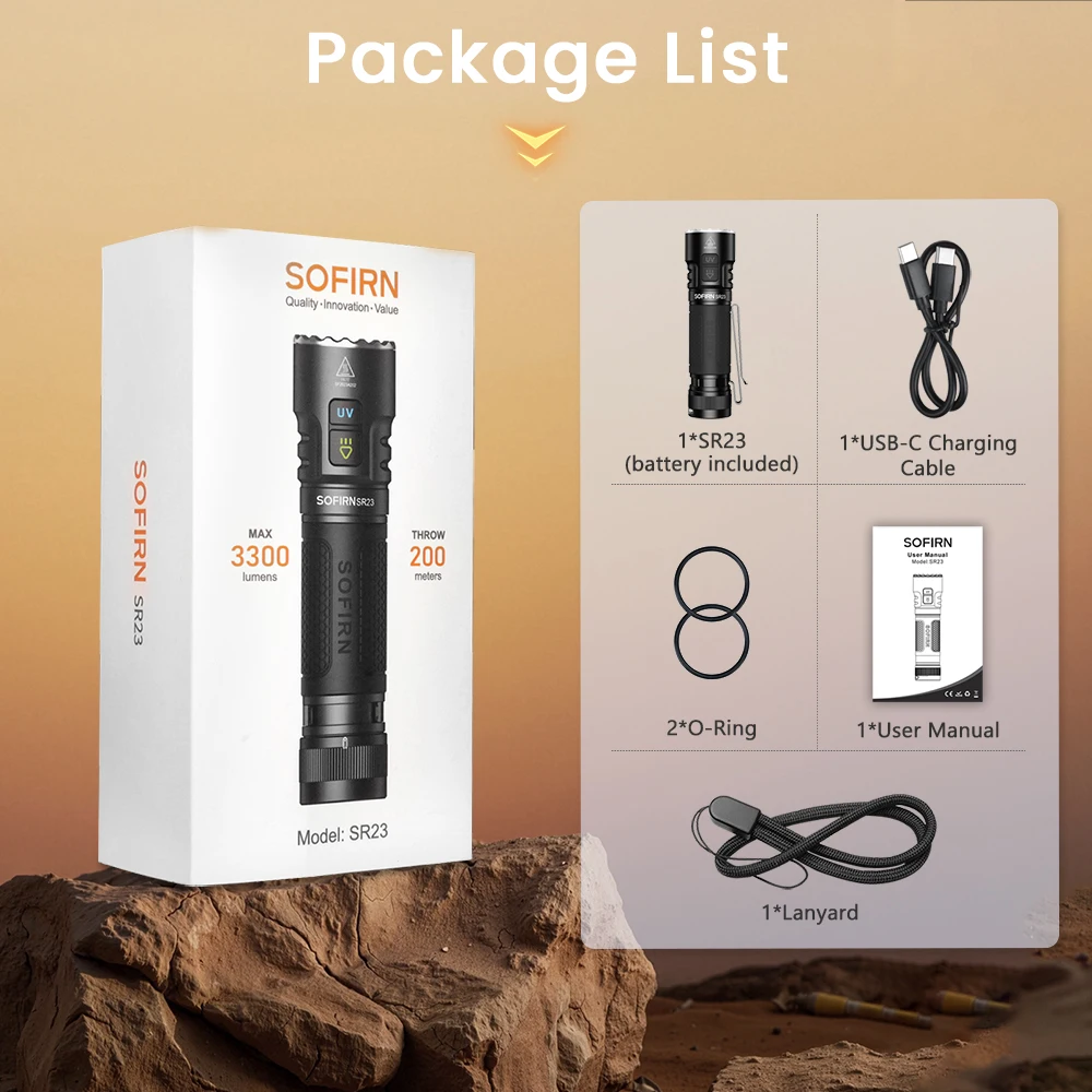 SOFIRN SR23 Taschenlampe EDC TN3535 3000LM 365nm UV SST08 USB-C 21700 Wiederaufladbare Leuchte mit Doppelschalter – Detail 10