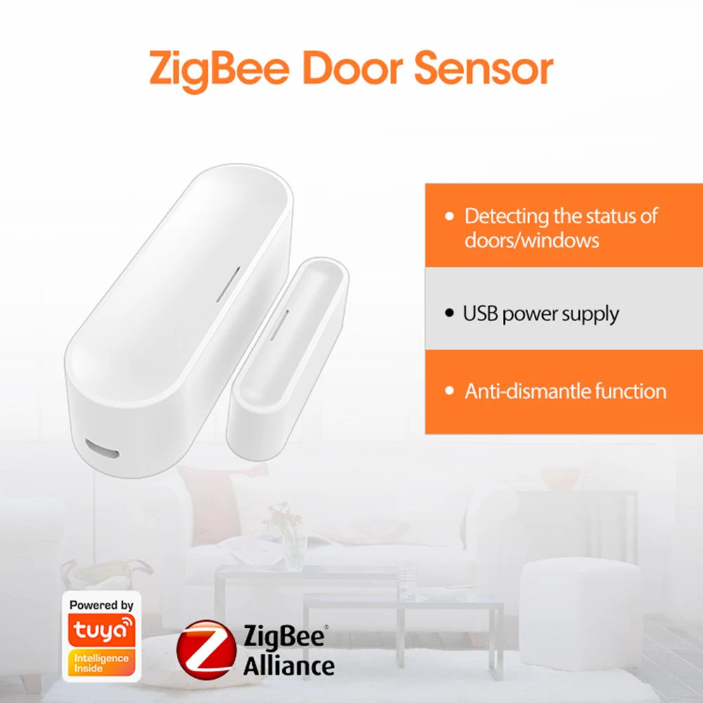 Tuya APP Door Sensor USB Powered ZigBee Smart Door Sensor Security Protection Window Door Gate Sensor 2.4GHz Wireless for Indoor