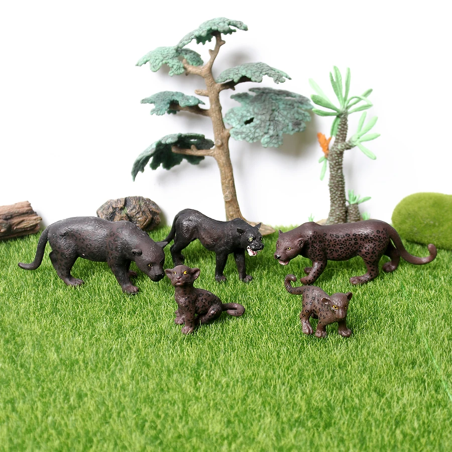 Realistic Wild Life Panther Cheetah Snow Leopard Jaguar Cub Model Figure Jungle Animal Figurine Educational Toy Cake Toppers