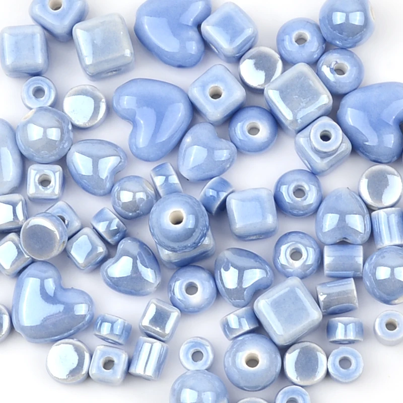 New Light blue Series Mixed Ceramic Beads Round，Square，Oblate Loose Beads For Jewelry Making Bracelet Necklace Pendant