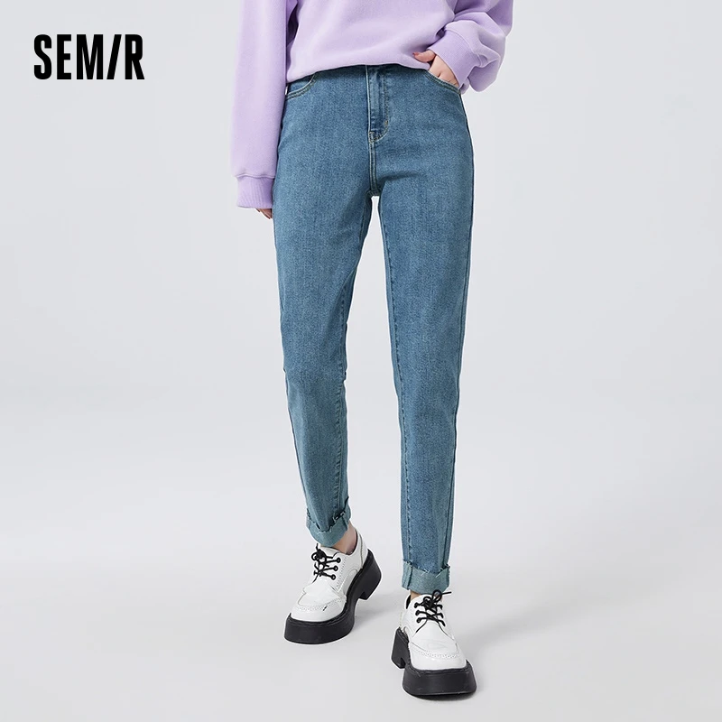 Semir Jeans Women Raw Edge Trousers Temperament Winter Trendy Basic Slim Versatile Slim-fitting Pants