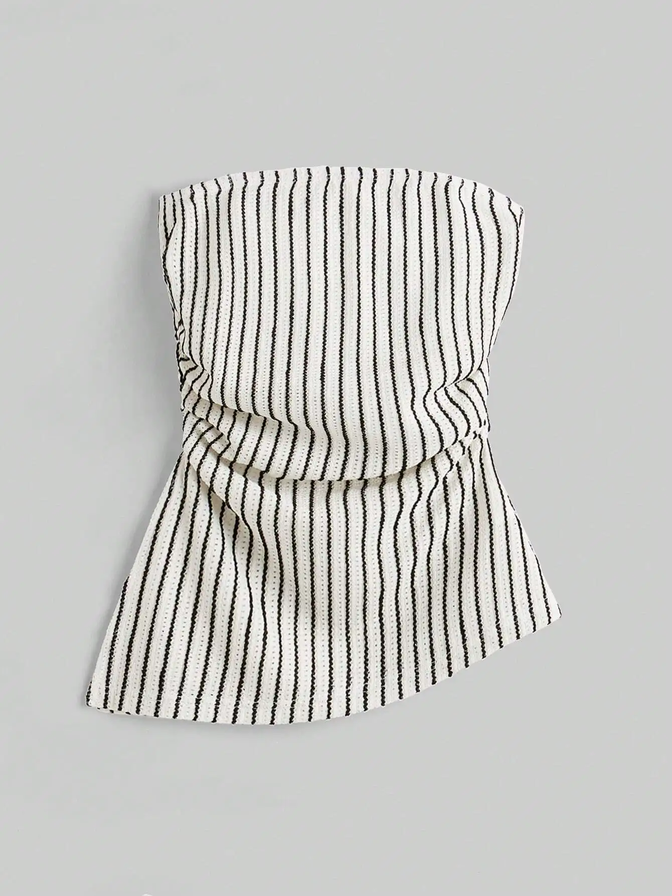 

Striped Knit Tube Top with Twist Front and Peplum Hem