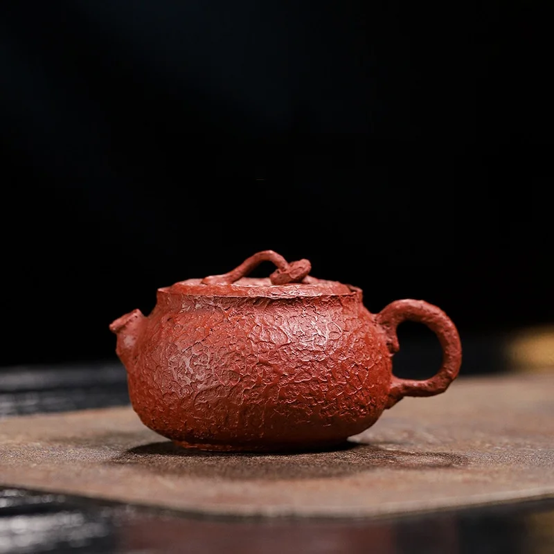 90ml Yixing Zisha Teapot Rough Bark Texture Handmade Red Purple Clay Mini Gongfu Tea Pot Oriental Teaware for Loose Tea