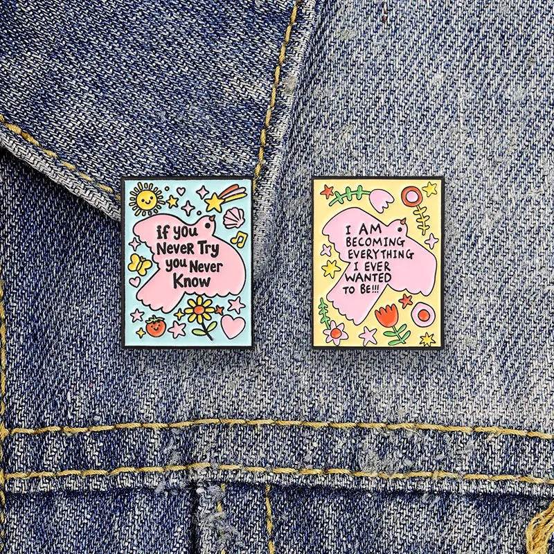 Motivational Quote Enamel Badges Set Nature Animal Positive Phrase Pins Cute Inspiring Metal Brooches Jewelry Gift For Friends