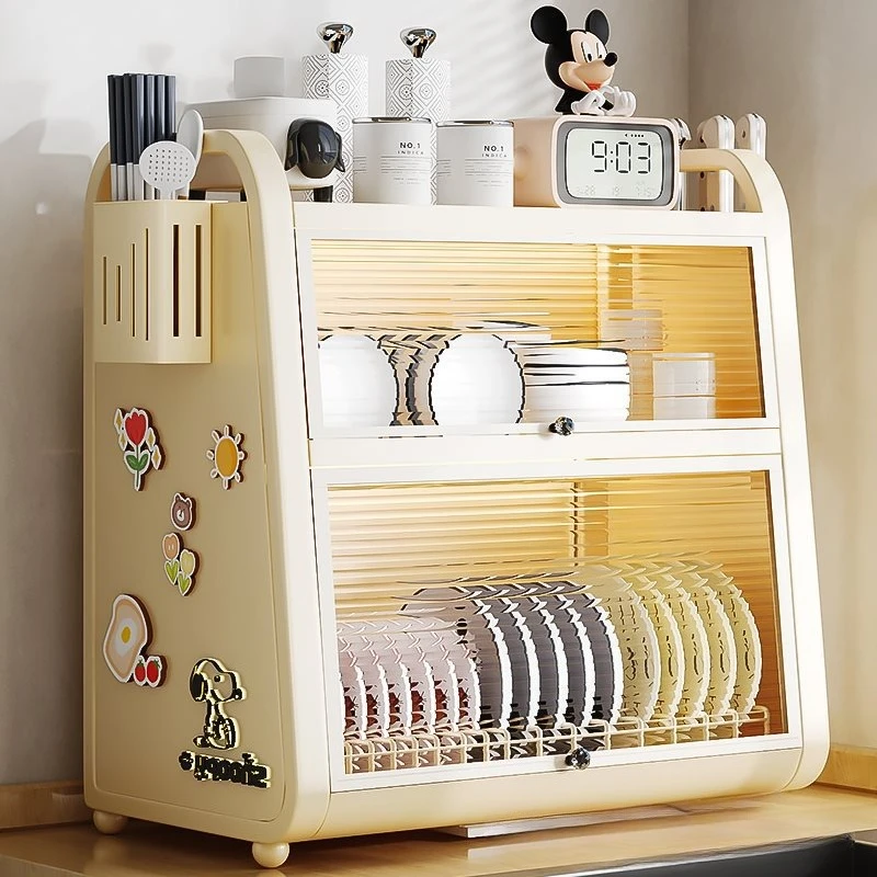 

Dish Storage Rack Kitchen Shelf Countertop Cupboard Double Bowl Tableware Storage Box