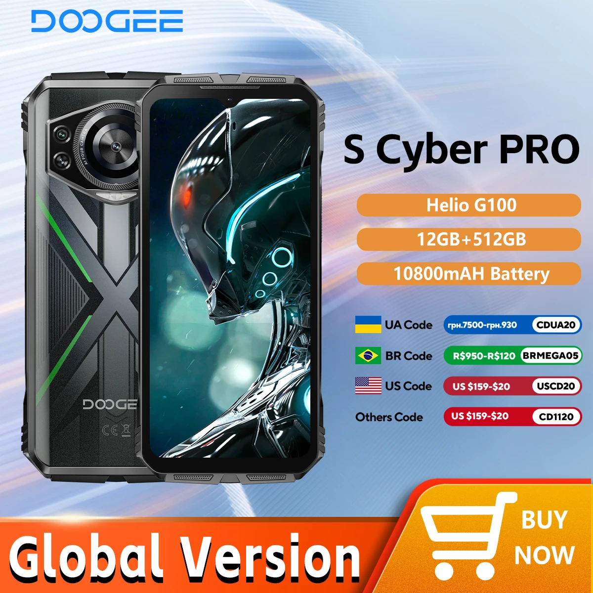 DOOGEE S Cyber Pro Rugged Phone 12GB 512GB Helio G100 6.6'' FHD+ 120Hz IPS 10800mAh Large Battery 33W Charge NFC Smartphone
