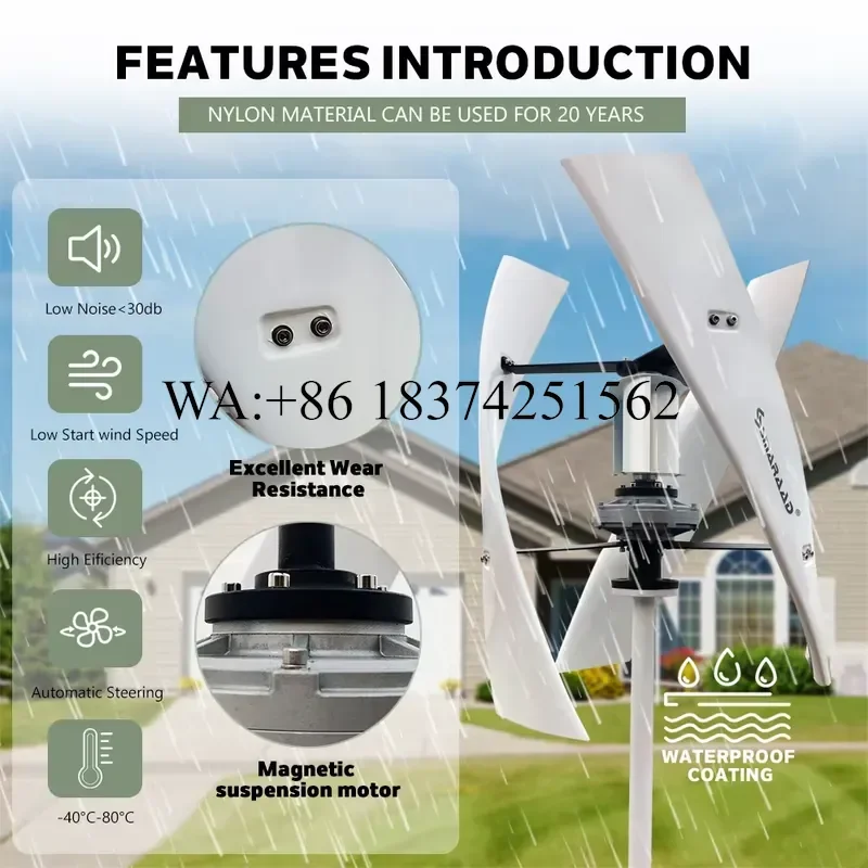 Wmwmnu 5KW Wind Turbine Generator and 5KW Solar Panels Hybrid Power System Wind Solar System for Home Use