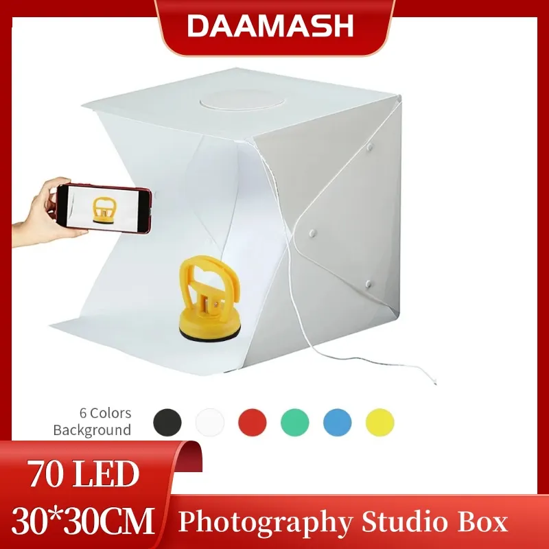 Folding Lightbox 30 30 30cm Photo Ring LED Light Studio Box 6 Color Backgrounds Tabletop Photography Soft Shooting Tent Box