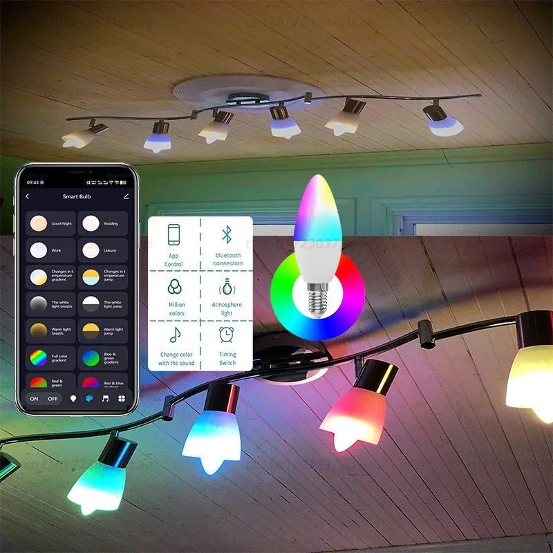 Led Bulb Candle Smart Lamp E14 TUYA Bluetooth Dimmable RGB Light 220V Tuya APP Group Control Smart Life For Home Room Decoratio