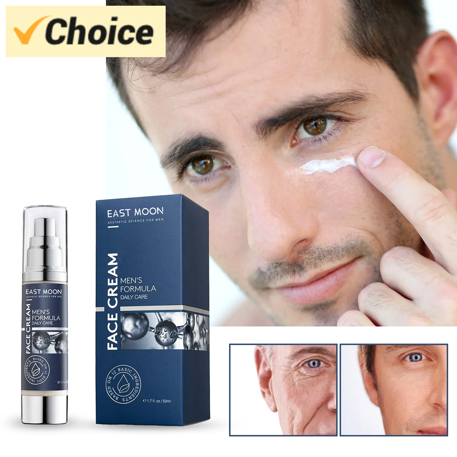 6-in-1 Mens Face Moisturizer: Anti Aging Face Cream - Eye Bags Treatment - Skin Care for Men 50ml