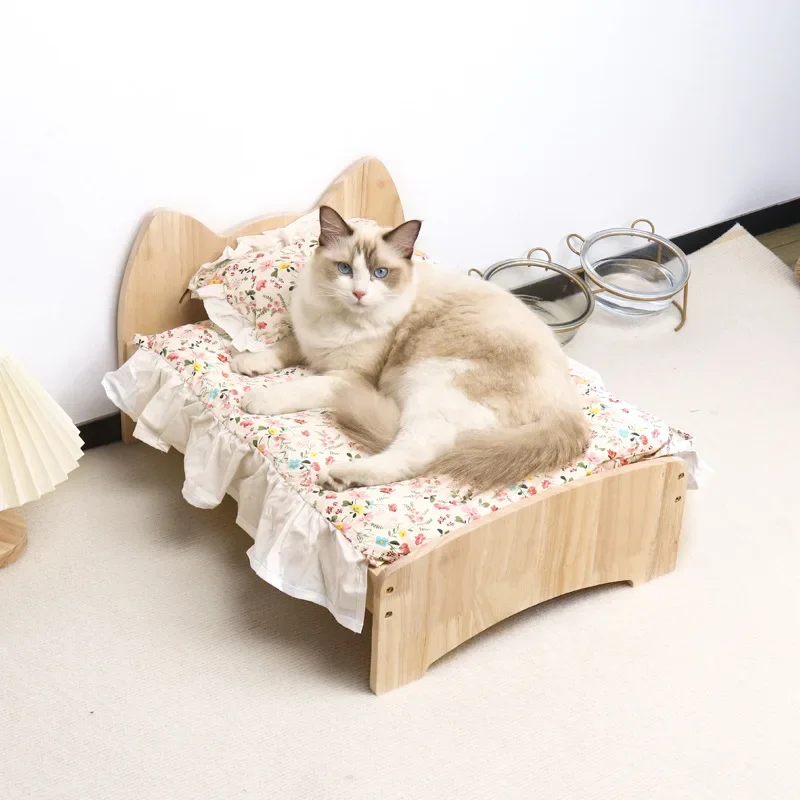 summer and winter four-season universal floor-standing wooden removable and washable princess bed cat bed