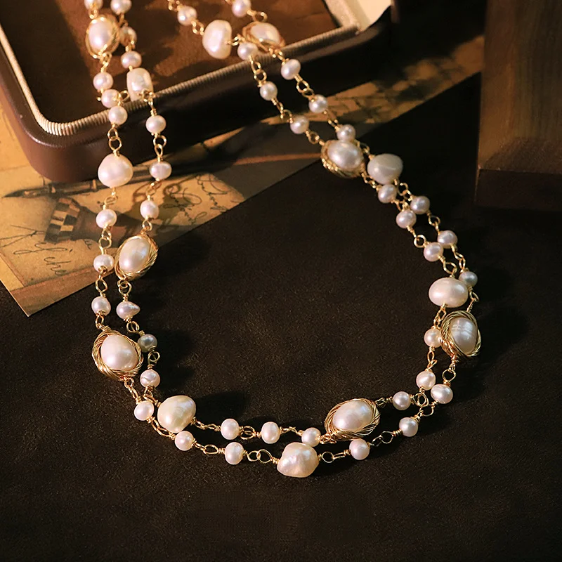

Original Natural Pearl Wound Long Necklace for Women Charm Sweater Chain Collarbone Neck Fashion Jewelry Choker Necklaces Gifts