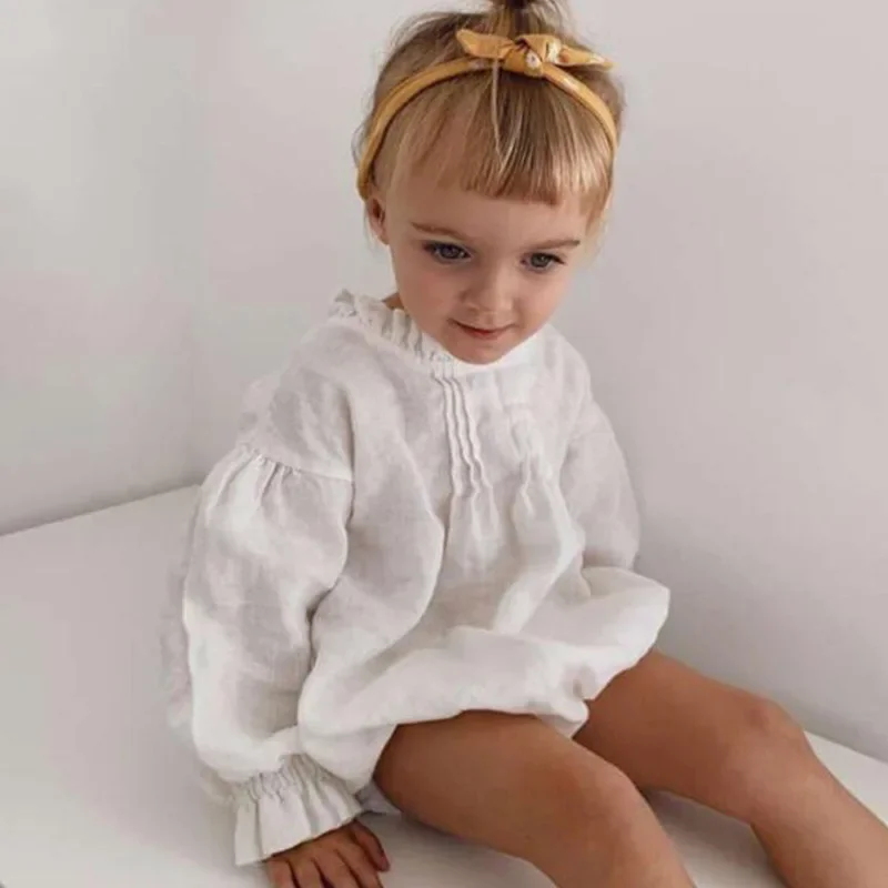 Newborn Girls Princess One Piece Romper Spring Long Sleeve Sisters Clothing Autumn Linen Cotton Dress Outfit Baby Girls Clothes