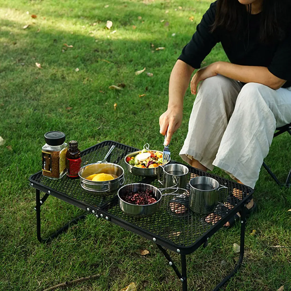 5Pcs 304 Stainless Steel Cup Pot Bowl Set Heavy Duty Rustproof Flat Bottom Travel Stackable Camping Picnic Tableware Set