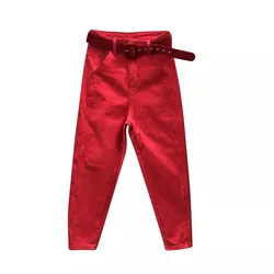 Red Denim Harlan Pants Women's Streetwear 2024 New Spring Autumn Loose Casual Jeans High waisted Female Ankle length Pants