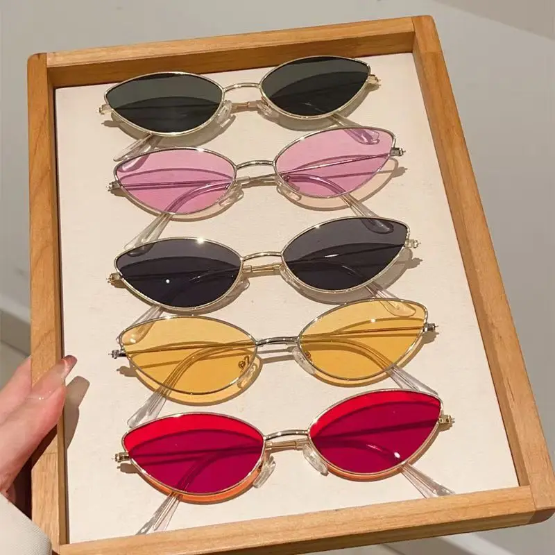 New Cat Eye Small Frame Ocean Film Fashion Eyeglasses Metal Versatile Internet Celebrity Same Style Sunglasses Retro Glasses