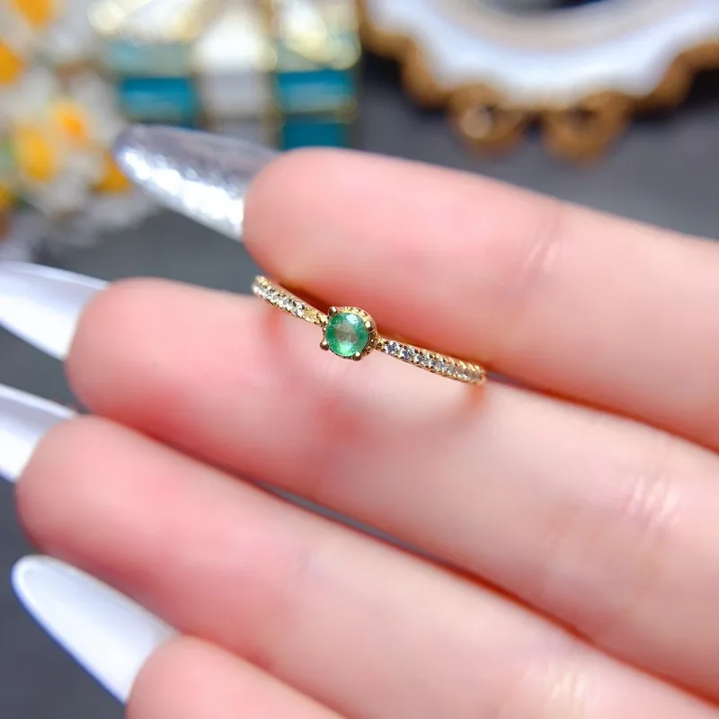 Luxury New Boutique Jewelry Ring True 925 Silver Natural Emerald Open Ring Goddess Ring 3mm Fine Jewelry