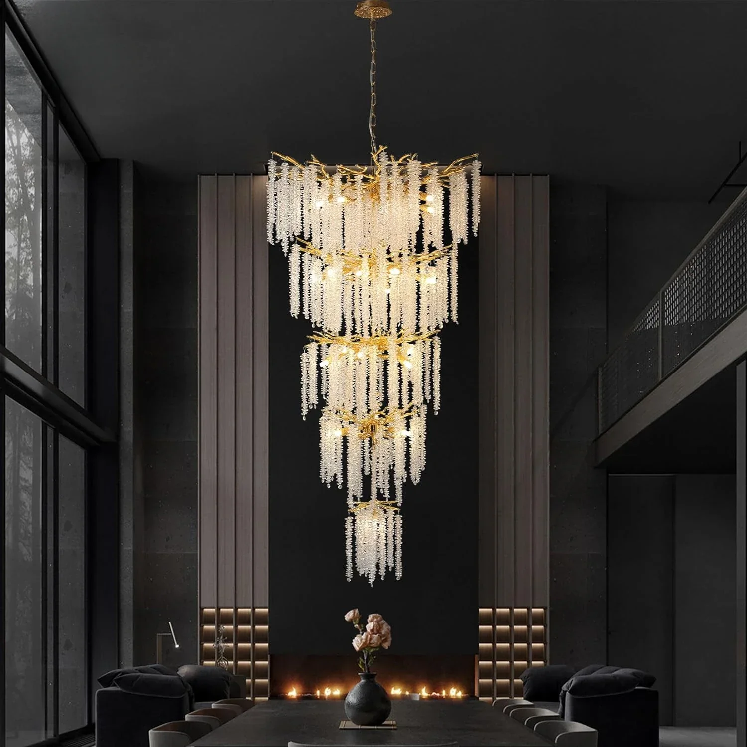 Nordic Luxury Loft Crystal Ceiling Chandelier Light For Stairscase Living Room Villa Hotel Tassel  Hanging