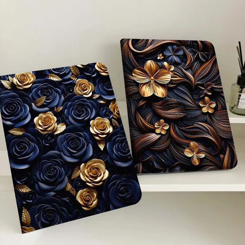 

Beautiful Flower Glossy Rose For Apple iPad Pro Air 13 2 7th 6th 2025 M2 M3 M4 M512.9 13 inch Foldable Tablet Case Gift