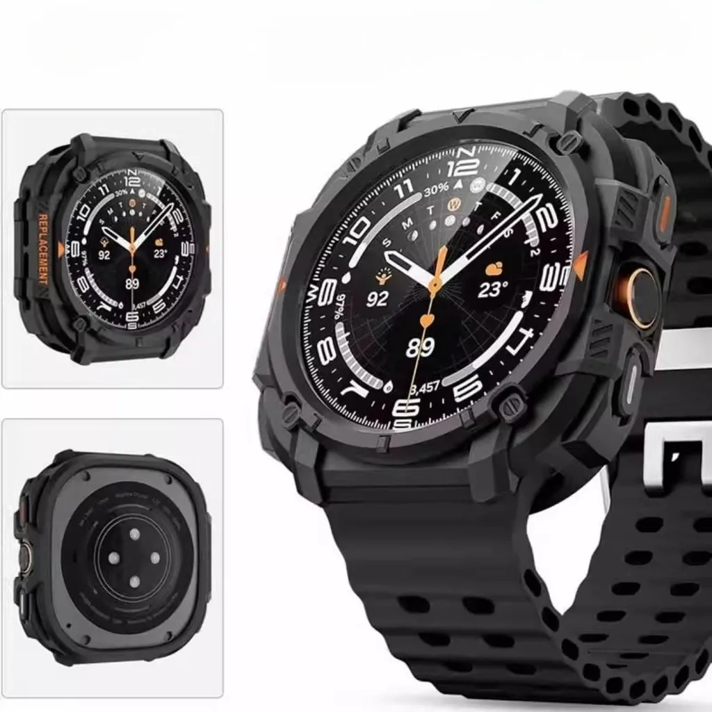 حافظة مدرعة جديدة + حزام لساعة سامسونج جالاكسي الترا (2025) 47 مللي متر الترا (2024) 47 مللي متر سوار رياضي من السيليكون سوار ساعة كوريا Ga